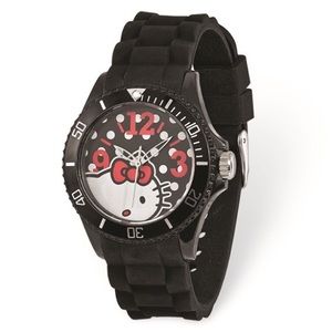 Hello Kitty Black Dial Black Silicone Strap Watch